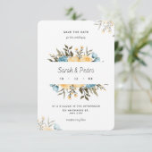 Gele Blauwe Waterverf Floral sparen de Kaart van d (Staand voorkant)