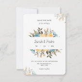 Gele Blauwe Waterverf Floral sparen de Kaart van d (Voorkant)