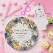 Gele blauwe Waterverf Floral Wedding Bride Groom Papieren Bordje (Feest)