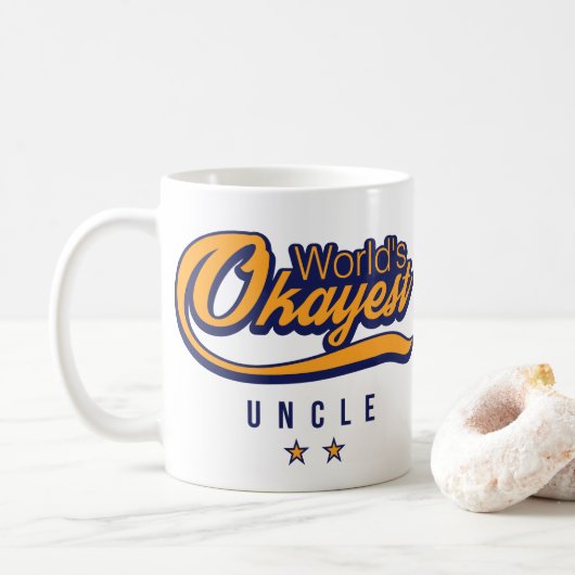 Gele Blauwe Wereld's Okayest Oom met twee sterren Koffiemok (Met donut)