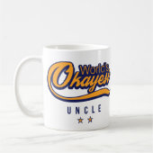 Gele Blauwe Wereld's Okayest Oom met twee sterren Koffiemok (Links)