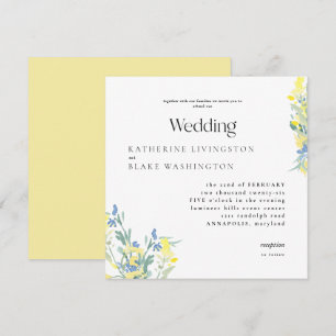 Gele & Blauwe Wilde Bloemen Vierkante Trouwkaart Kaart