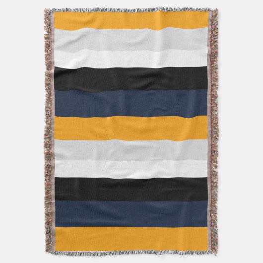 Gele, blauwe, witte en zwarte strepen deken (Voorkant Verticaal)