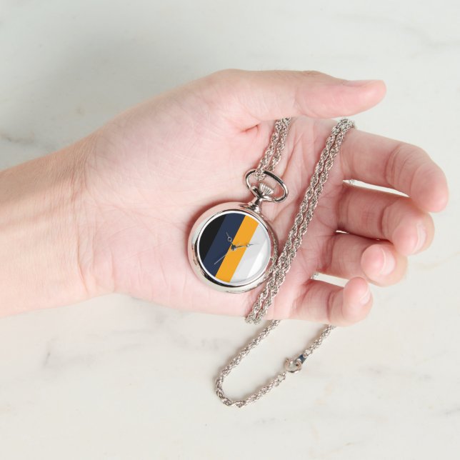 Gele, blauwe, witte en zwarte strepen horloge (Hand)