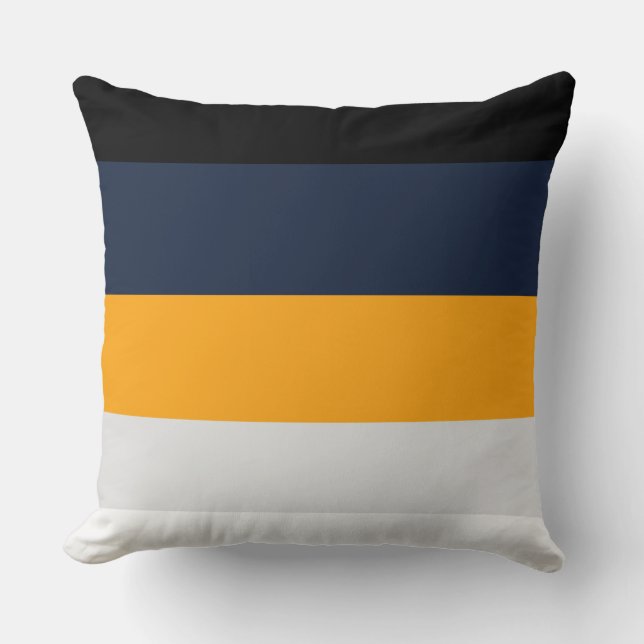 Gele, blauwe, witte en zwarte strepen kussen (Voorkant)