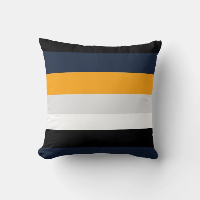 Gele, blauwe, witte en zwarte strepen kussen (Voorkant)