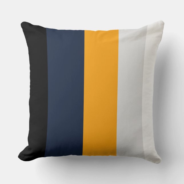 Gele, blauwe, witte en zwarte strepen kussen (Voorkant)