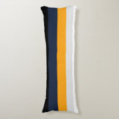 Gele, blauwe, witte en zwarte strepen lichaamskussen (Voorkant Verticaal)