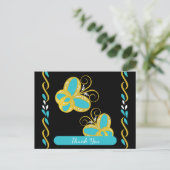 Gele, blauwe, witte vliegende vlinders Bedankt Briefkaart (Staand voorkant)