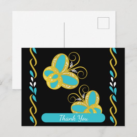 Gele, blauwe, witte vliegende vlinders Bedankt Briefkaart (Voorkant / Achterkant)