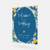 Gele Blauwe Zonnebloem welkom op onze bruiloft Acryl Bord (Hoek)