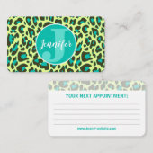 Gele Blauwgroen luipaard printplaat Rockabilly Pat Visitekaartje (Voorkant / Achterkant)