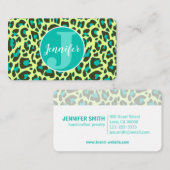 Gele Blauwgroen luipaard printplaat Rockabilly Pat Visitekaartje (Voorkant / Achterkant)
