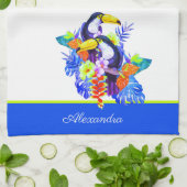 Gele Blauwgroen Toucan-vogeltropische bloemen Theedoek (Gevouwen)