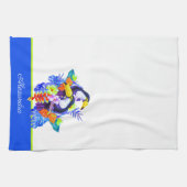 Gele Blauwgroen Toucan-vogeltropische bloemen Theedoek (Horizontaal)