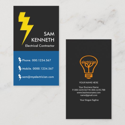 Gele bliksembolt Buttonnen Visitekaartje (Voorkant / Achterkant)