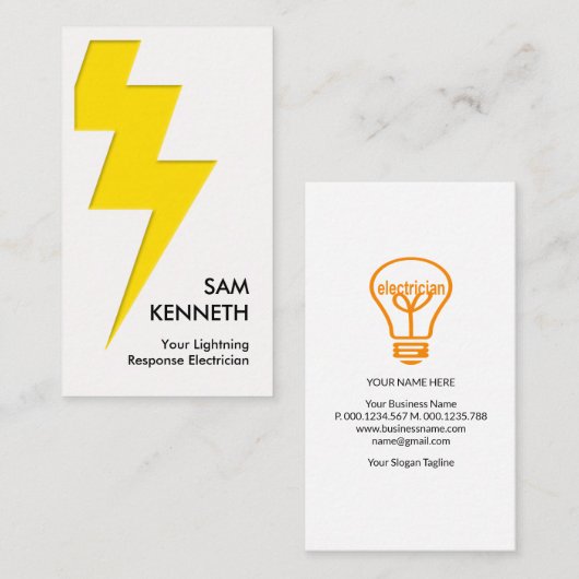 Gele bliksembolt Witte elektricien Visitekaartje (Voorkant / Achterkant)