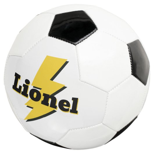 Gele bliksemschicht inslag flits logo aangepaste n voetbal (Drie kwart)