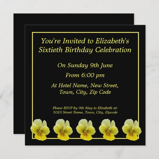 Gele bloem 60e verjaardag Uitnodigingen (Voorkant / Achterkant)