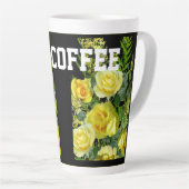 Gele bloem afbeelding Mijn koffie tekst Latte mok (Rechterhoek)