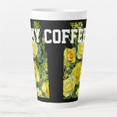 Gele bloem afbeelding Mijn koffie tekst Latte mok (Voorkant)