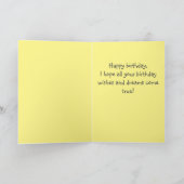 Gele Bloem&Blauwe Kat met Hoed&Hart Verjaardag  Kaart (Binnen)