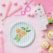 Gele bloem blauwe streep papieren bordje (Feest)