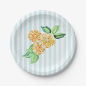 Gele bloem blauwe streep papieren bordje (Voorkant)