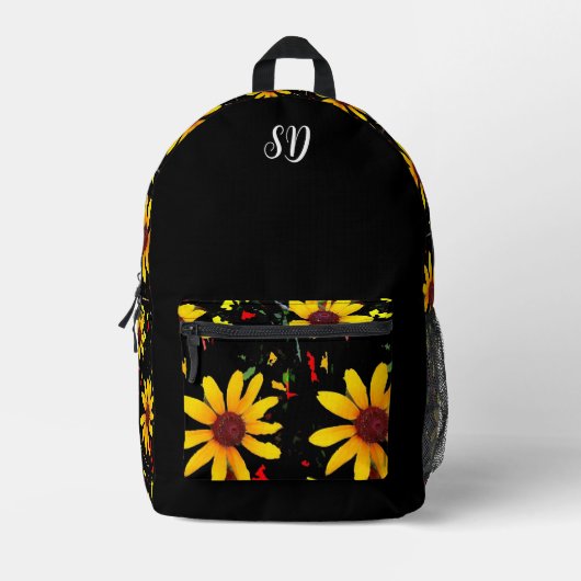 Gele bloem bloemenmonogram bedrukte rugzak (Voorkant)