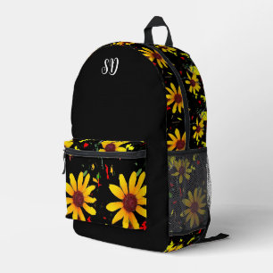 Gele Bloem Bloemige Monogram Bedrukte Rugzak