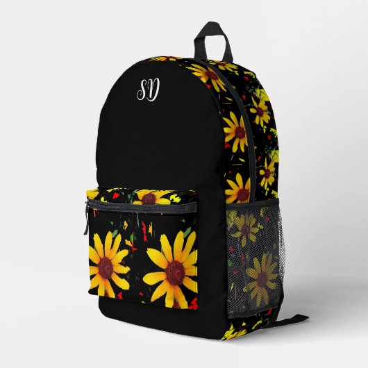 Gele Bloem Bloemige Monogram  Bedrukte Rugzak (Achterkant Hoek Rechts)