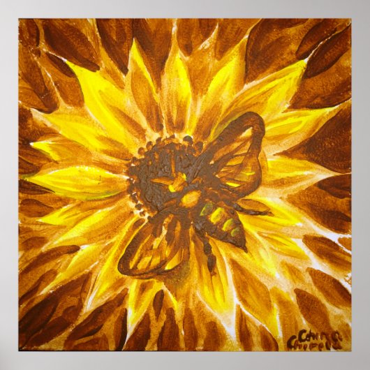 Gele bloem en bij poster (Voorkant)