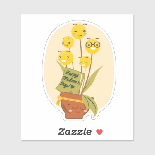 Gele bloem en Plant van mama Sticker (Vel)