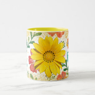 gele bloem glittersmok , bloem sparkle aesthetisch tweekleurige koffiemok