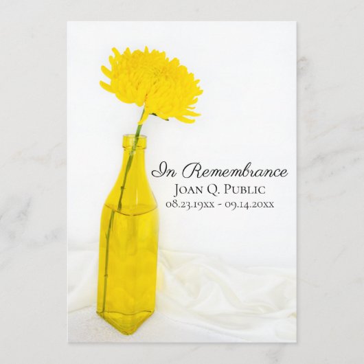 Gele bloem in vaas begrafenis herdenkingsdienst programmakaart (Voorkant)