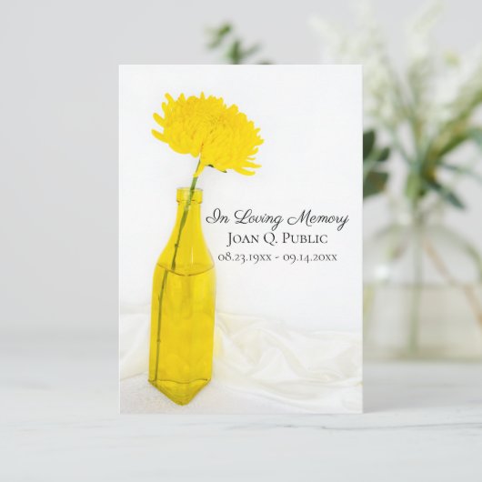 Gele bloem in vaas begrafenis sympathie bedankkaart (Staand voorkant)