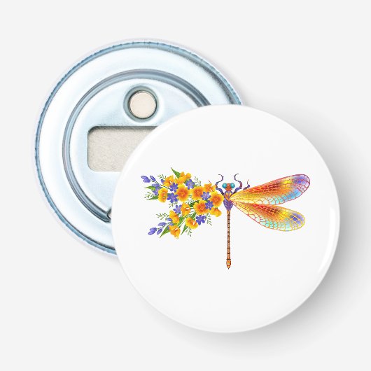 Gele Bloem Libel Button Flesopener (Voorkant)