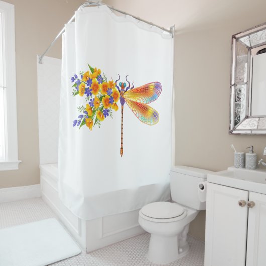 Gele Bloem Libel Douchegordijn (In situ)