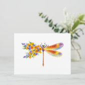 Gele Bloem Libel Feestdagenkaart (Staand voorkant)