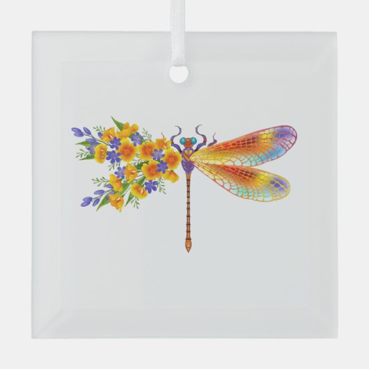 Gele Bloem Libel Glas Ornament (Voorkant)