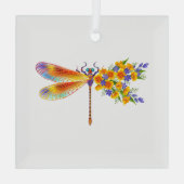 Gele Bloem Libel Glas Ornament (Achterkant)