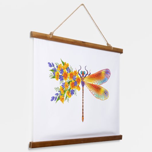 Gele Bloem Libel Hangend Wandkleed (Gebogen)
