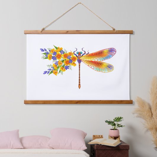 Gele Bloem Libel Hangend Wandkleed (Slaapkamer)