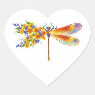Gele Bloem Libel Hart Sticker