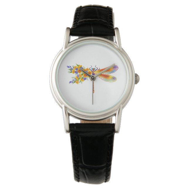 Gele Bloem Libel Horloge (Voorkant)
