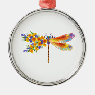 Gele Bloem Libel Metalen Ornament