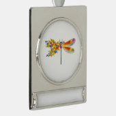 Gele Bloem Libel Verzilverd Banner Ornament (Rechts)