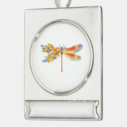 Gele Bloem Libel Verzilverd Banner Ornament (Links)