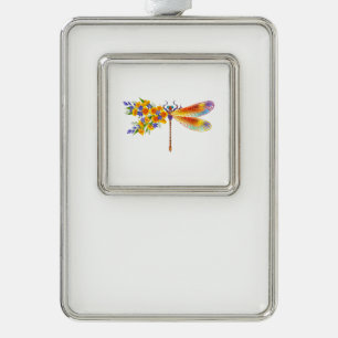 Gele Bloem Libel Verzilverd Omlijst Ornament