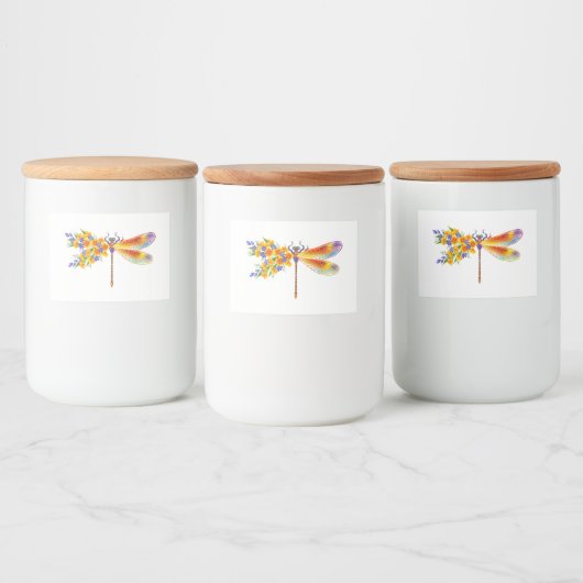 Gele Bloem Libel Voedselcontainer Etiket (Flessen)